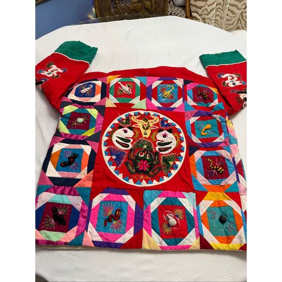 Handmade Chinese Good Luck Blessings Red Quilted Coat Jacket One Size Fits Rare